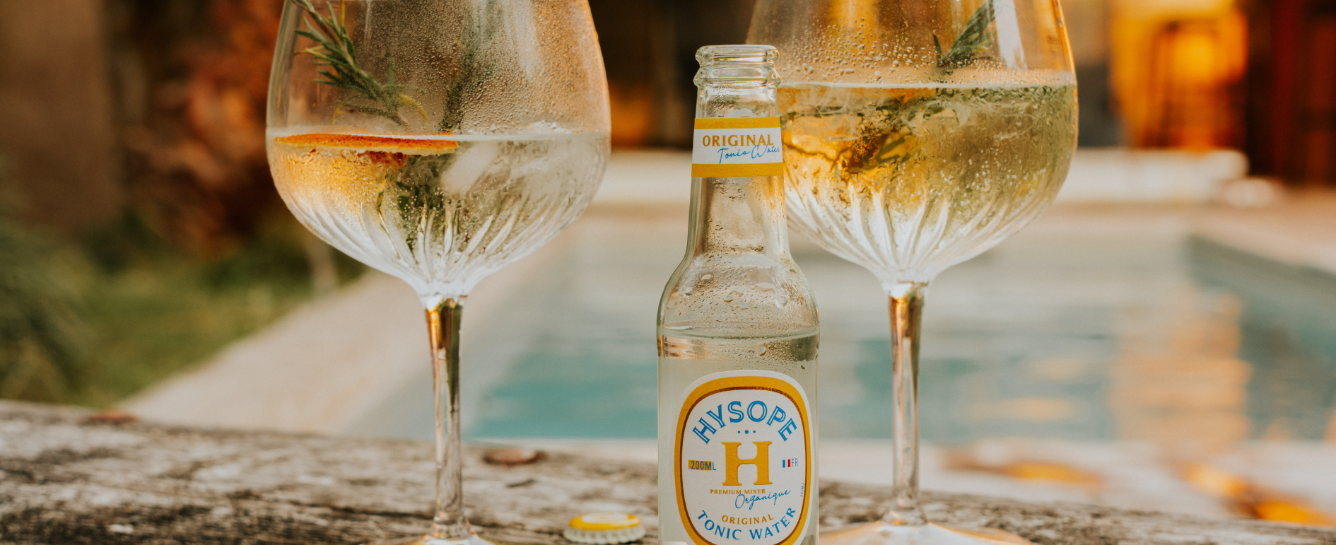 deux gin tonics garnis de rondelle d'orange et de branches de thym